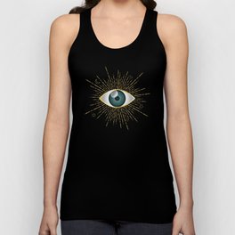 Gold and Teal Green Evil Eye on Dark Teal Background Tank Top
