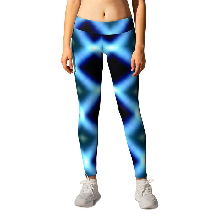 Blue Black Diagonal Fuzz Background Pattern. Leggings