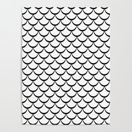Black and White Mermaid Scales Poster