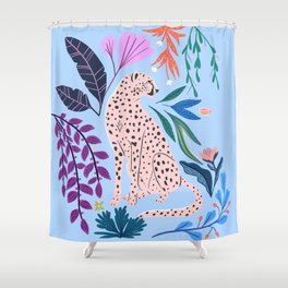 Blush pink Cheetah in jungle florals / jungle cat print /modern art Shower Curtain