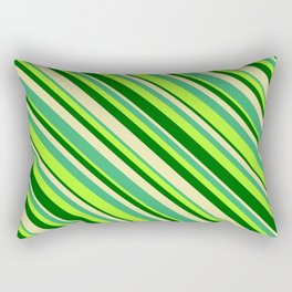 [ Thumbnail: Light Green, Dark Green, Pale Goldenrod & Sea Green Colored Lines Pattern Rectangular Pillow ]