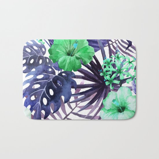 Watercolor botanical leaves Bath Mat