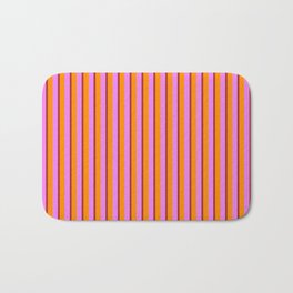 [ Thumbnail: Brown, Dark Orange & Violet Colored Striped Pattern Bath Mat ]