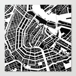 Amsterdam, Netherlands - Black Map Canvas Print