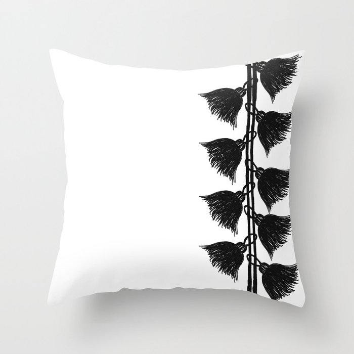 Tassels On The Right Black And White Serie Boho Throw Pillow
