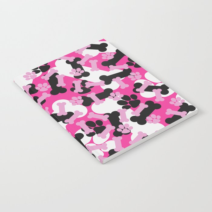 Pink Dog Paws And Bones Camouflage Pattern Notebook