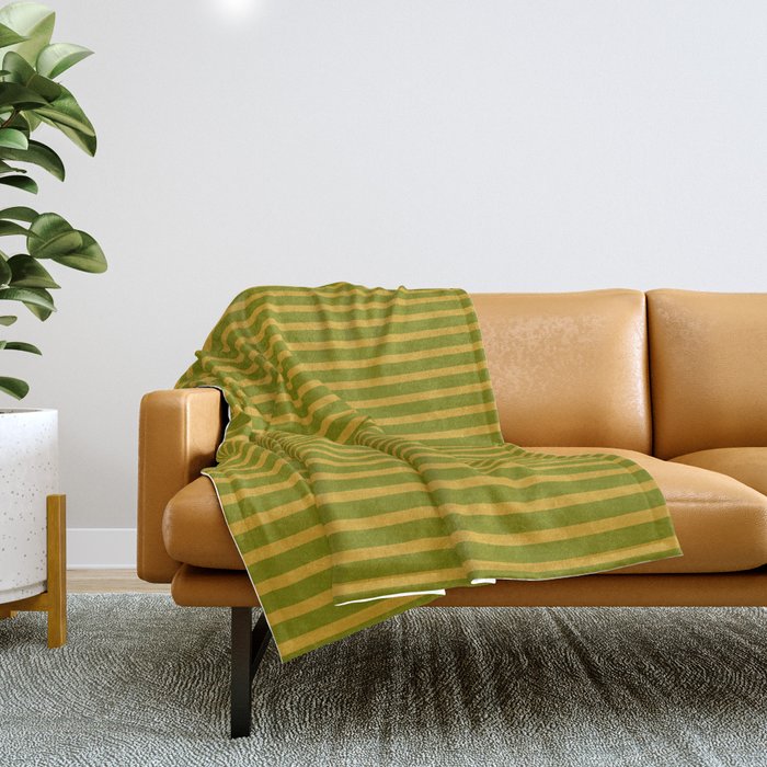Goldenrod & Green Colored Striped Pattern Throw Blanket