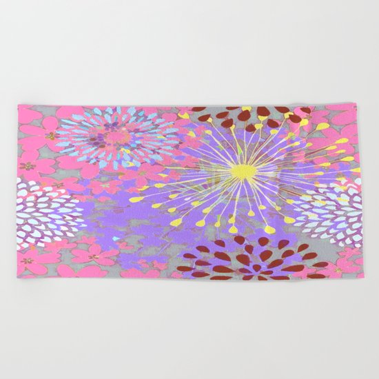 Floral Explosion Abstract Beach Towel