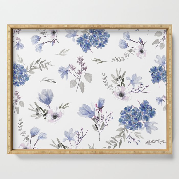 Floral Pattern - Classic Blue and White Serving Tray