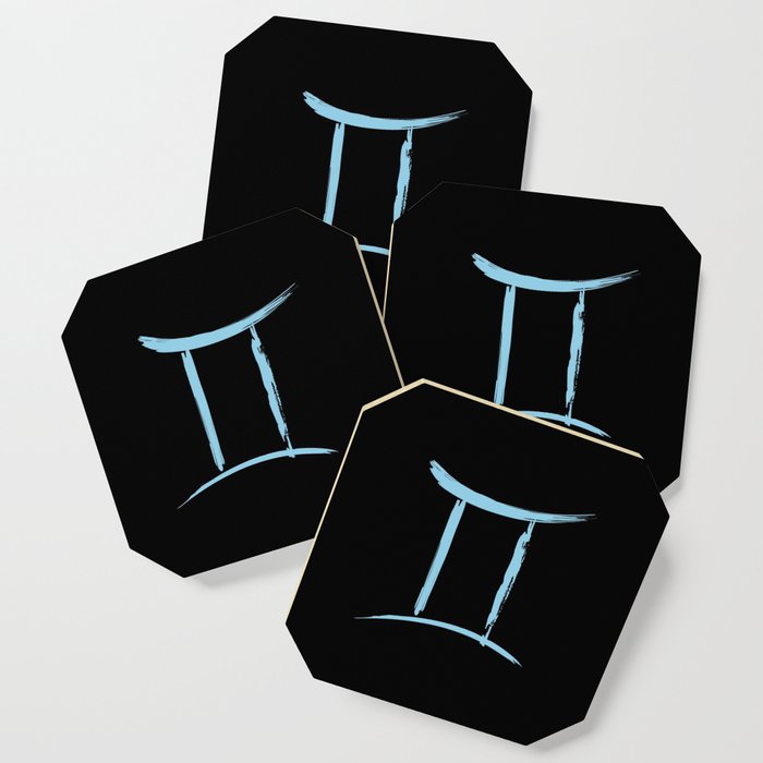 Gemini The Twins Blue on Black Zodiac Sign Coaster
