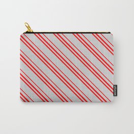 [ Thumbnail: Light Grey and Red Colored Lines Pattern Carry-All Pouch ]