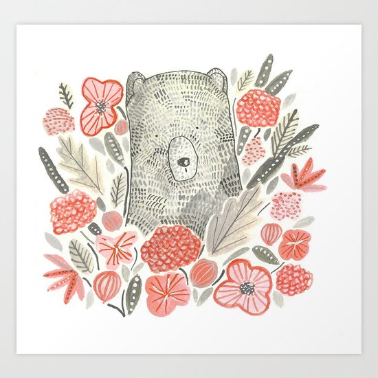 Bear and flowers Art Print