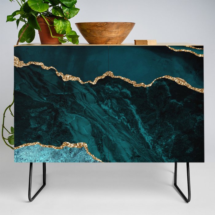 Teal & Gold Agate Texture 02 Credenza