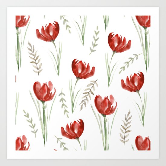 Red poppies. Watercolor Art Print