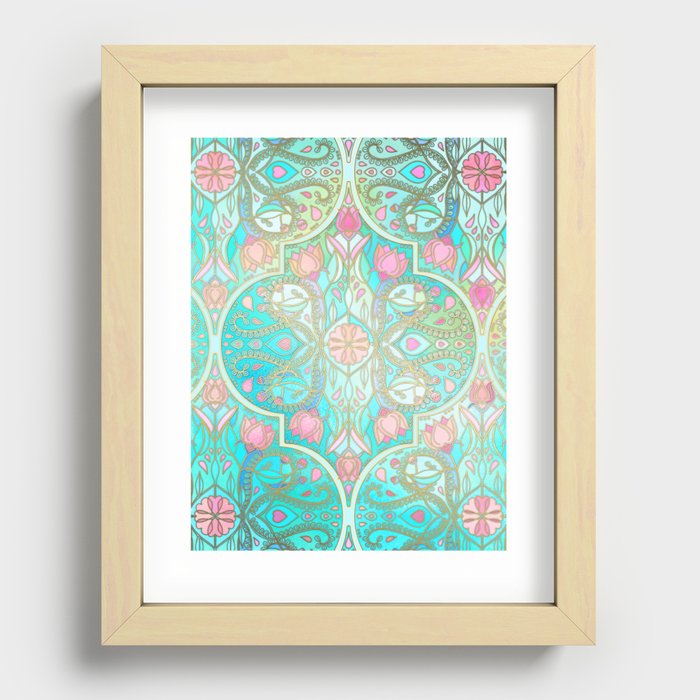 Floral Moroccan in Spring Pastels - Aqua, Pink, Mint & Peach Recessed Framed Print