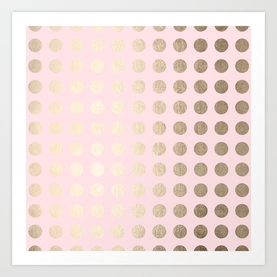 Simply Polka Dots White Gold Sands on Flamingo Pink Art Print