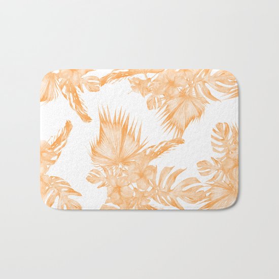 Island Vacation Hibiscus Palm Coral Orange Bath Mat