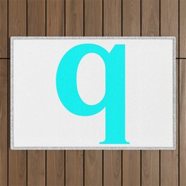 q (CYAN & WHITE LETTERS) Outdoor Rug