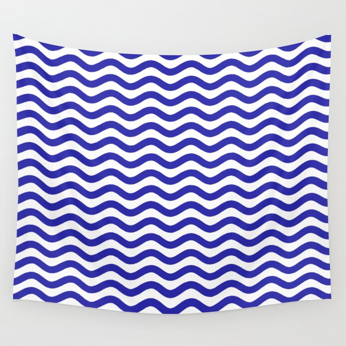 Waves (Navy & White Pattern) Wall Tapestry