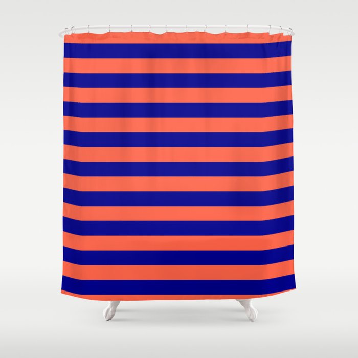 Red and Dark Blue Colored Lines/Stripes Pattern Shower Curtain