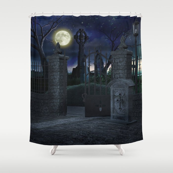 Graveyard #2 * Halloween Churchyard Scary Spooky Skeleton Tombstone Creepy Shower Curtain