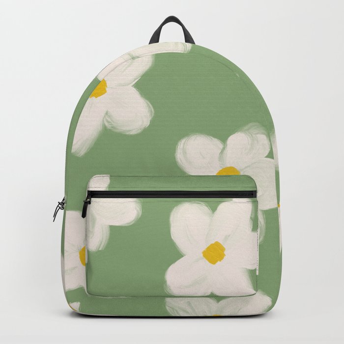 Groovy 70s Daisy Flowers on Sage Green Backpack