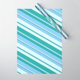 [ Thumbnail: Light Cyan, Light Sea Green & Light Sky Blue Colored Lines/Stripes Pattern Wrapping Paper ]