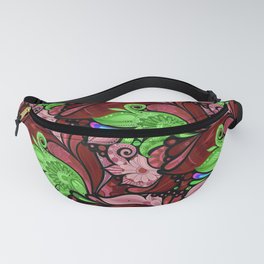 Red Leafy Stained Glass Floral Fanny Pack