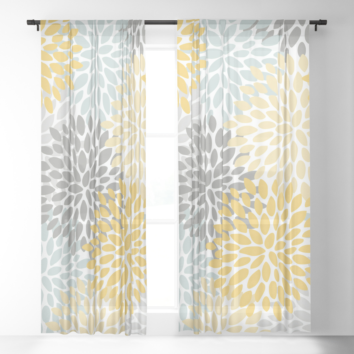 Fl Pattern Yellow Pale Aqua And, Gray Patterned Curtains