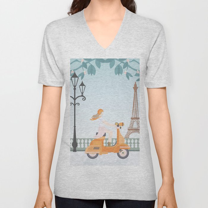 Scooter ride in Paris V Neck T Shirt