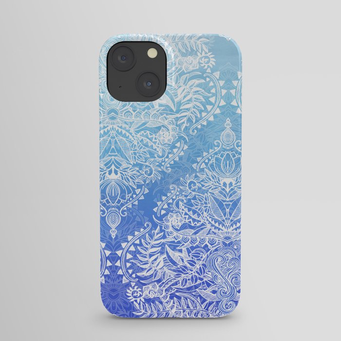 Out of the Blue - White Lace Doodle in Ombre Aqua and Cobalt iPhone Case