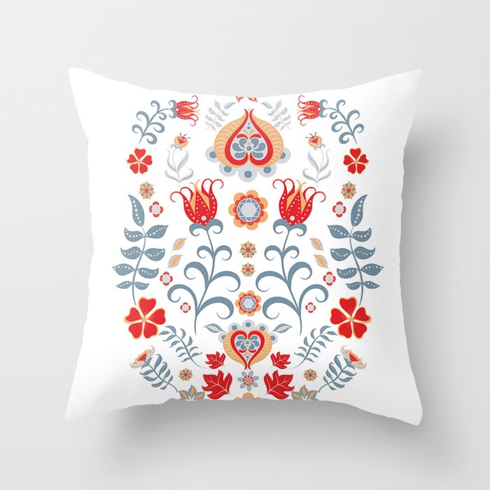 Scandinavian Folk Art Throw Pillow by Inspired Dreams Society6
