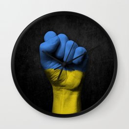 Ukrainian Flag on a Raised Clenched Fist Wall Clock