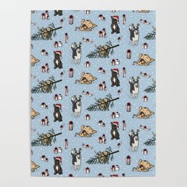 Malamute, Golden Retriever, Labrador, French Bulldog Christmas Dog And Gifts Pattern Digital Illustration Poster