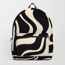 Retro Liquid Swirl Abstract in Black and Almond Cream  Backpack