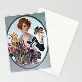 Lady with flowers Stationery Card