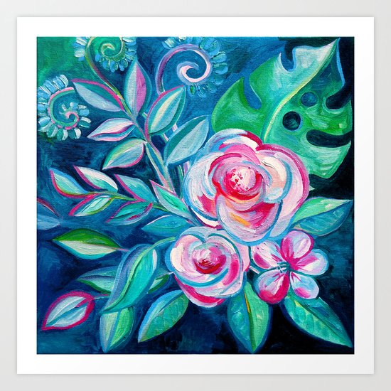 Tropical Camellia Extravaganza - oil on canvas Art Print