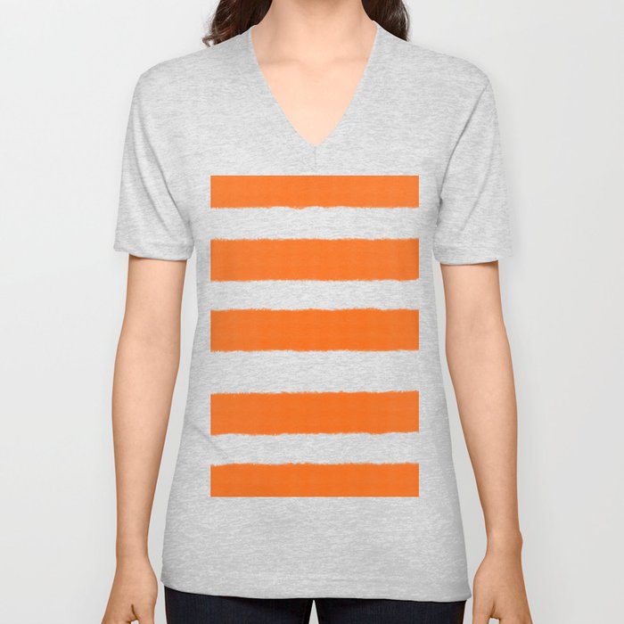Warm and Happy Orange Stripes V Neck T Shirt