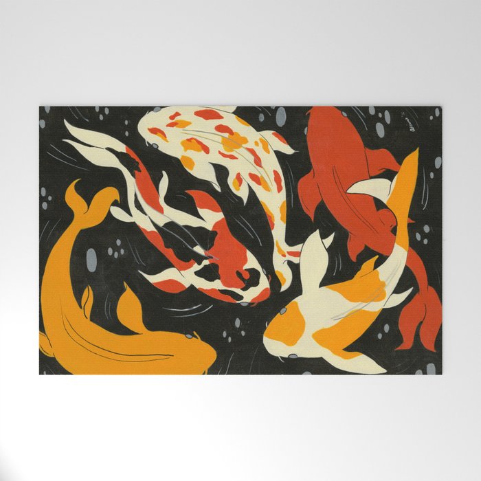 Koi in Black Water Welcome Mat