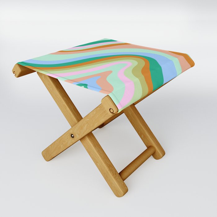 Retro Rainbow Tree Rings - orange blue  Folding Stool