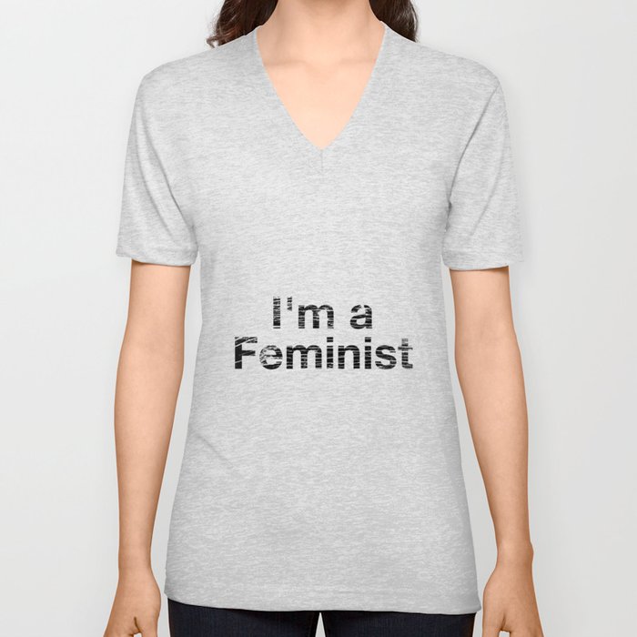 I'm a Feminist Distressed in Black V Neck T Shirt