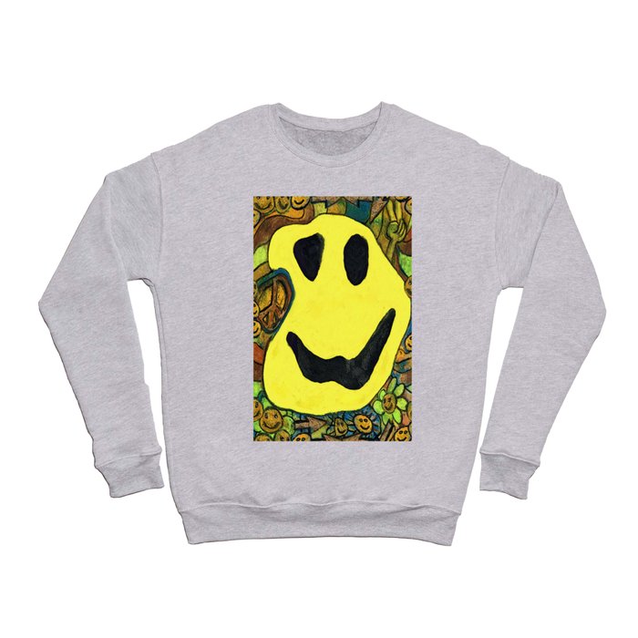 1970s warped trippy grunge happy smiley face emoji Crewneck Sweatshirt