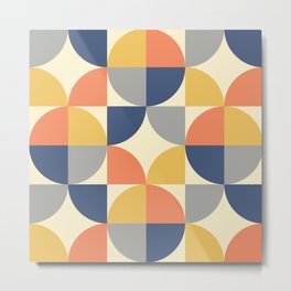 Mid Century Modern Geometric Pattern 445 Blue Yellow Orange Gray and Beige Metal Print | Pattern, Modern, Mid, Midcenturymodern, 1970S, 1960S, Retro, Graphicdesign, Century, 1950S 