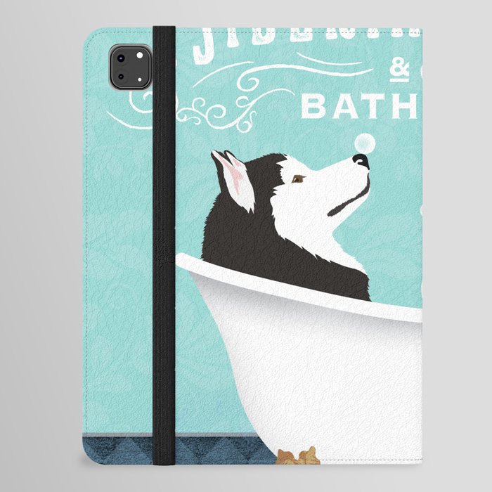 Siberian Husky dog bath tub clawfoot bubble soap wash your paws art artwork  iPad Folio Case