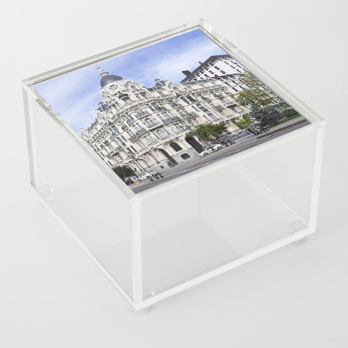 Spain Photography - White Beautiful  Building In Down Town Madrid Acrylic Box