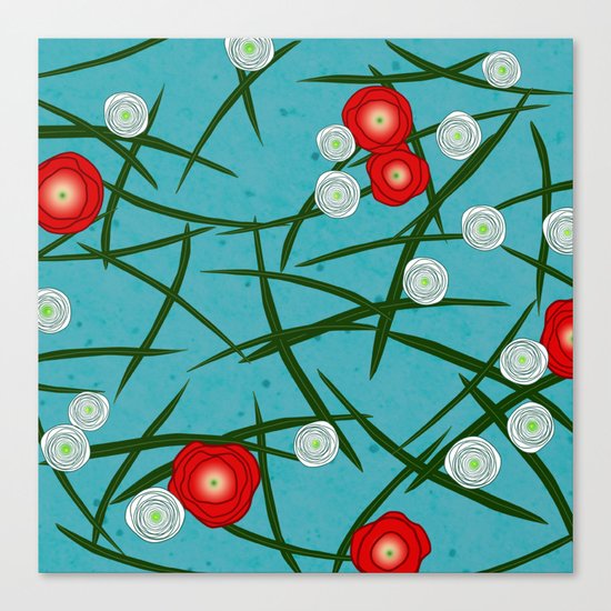 Japenese Water Flowers Pattern Canvas Print