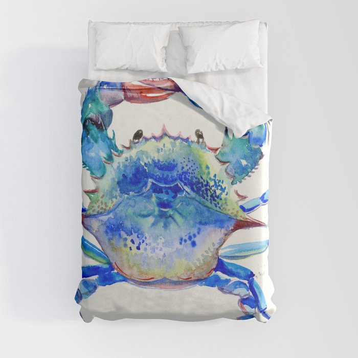 Blue Crab, crab restaurant seafood design art Duvet Cover