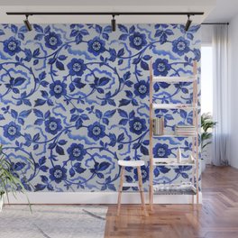 Azulejos blue floral pattern Wall Mural