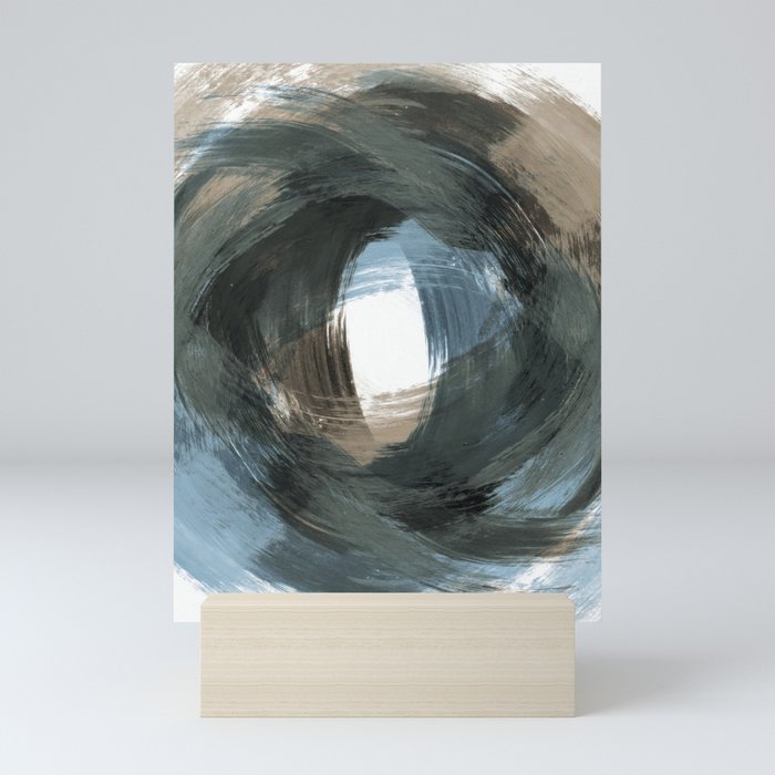 Blue and Beige Modern Abstract Brushstroke Painting Vortex Mini Art Print