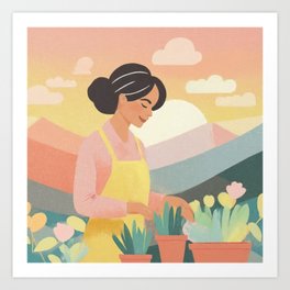 Sunset Gardening Art Print